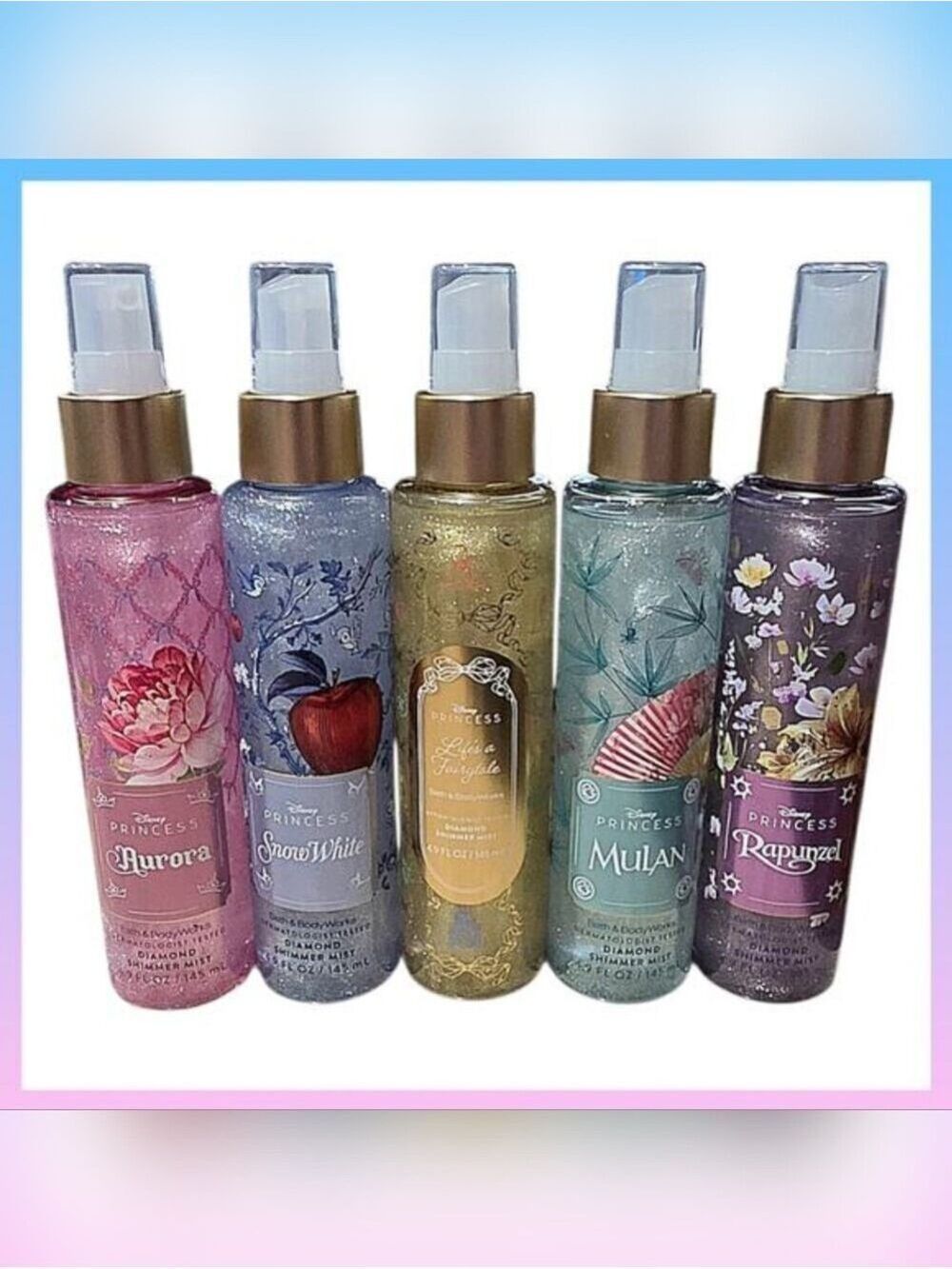 NEW 2026 COLLECTION BATH & BODY DISNEY PRINCESSES DIAMOND SHIMMER MISTS 5 PC SET